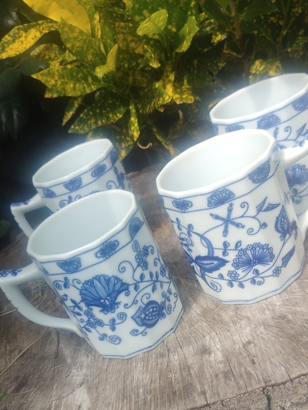 Blue Danube Floral Porcelain Mugs - Set of 4, Vintage